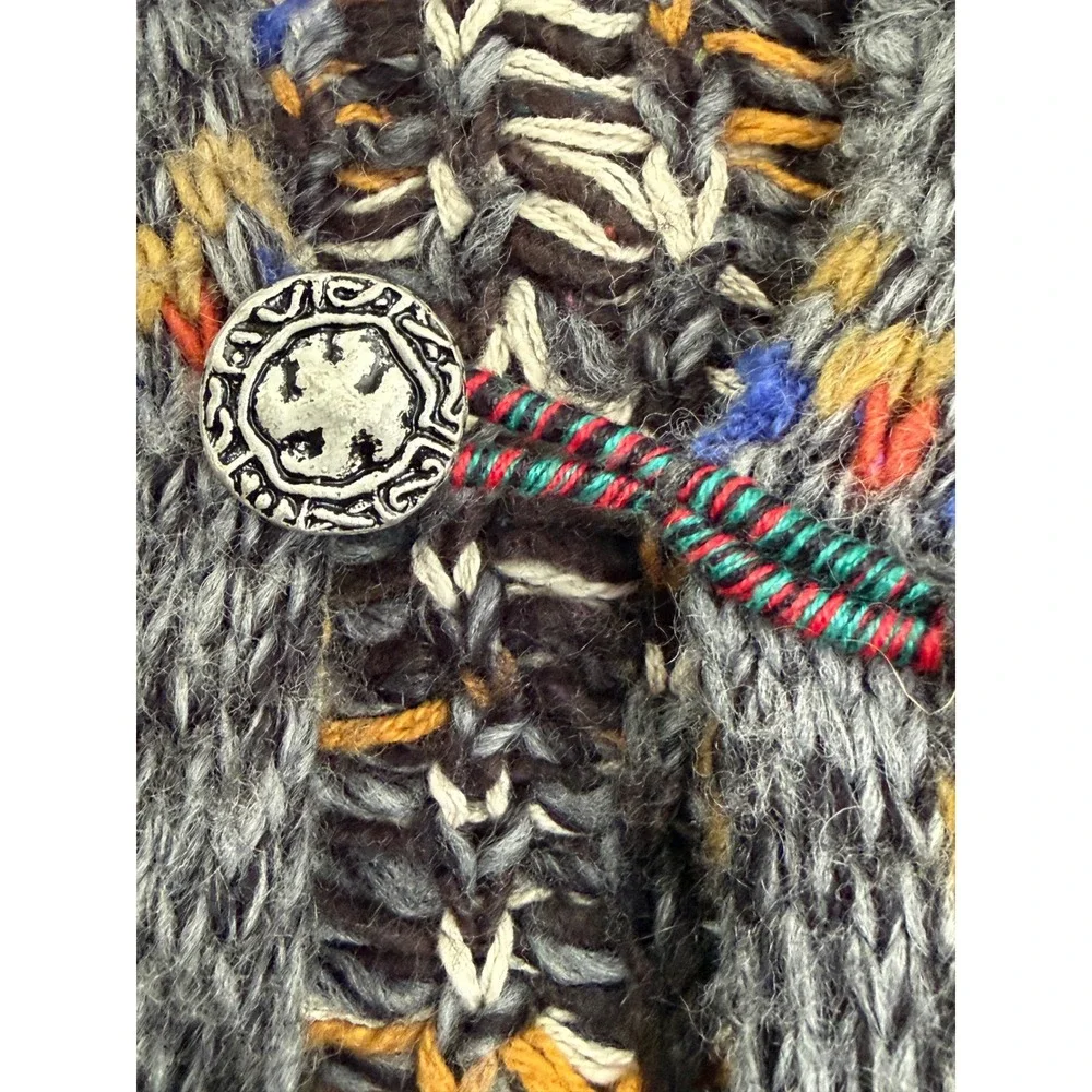 Free People Tiger Intarsia Wool Blend Long Cardigan Grey Southwestern Boho M